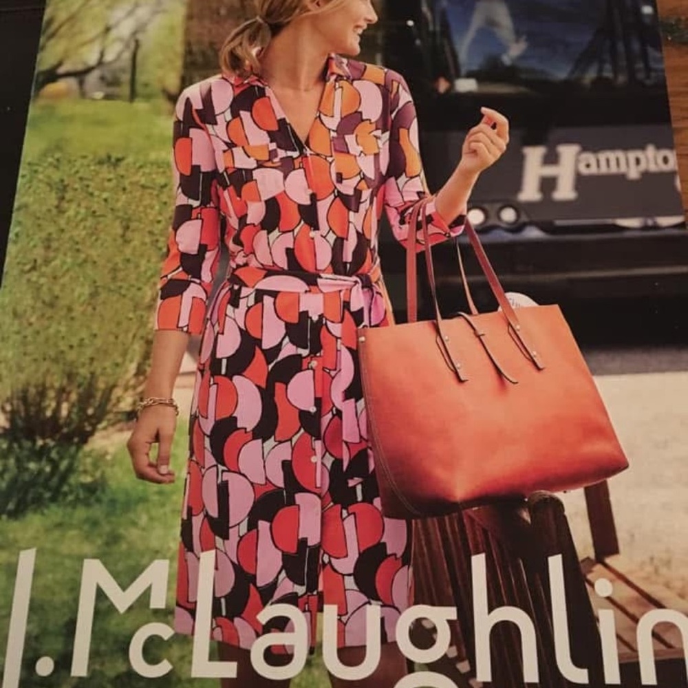 J. McLaughlin Pink/Orange/Brown Geometric Long Sleeve Dress